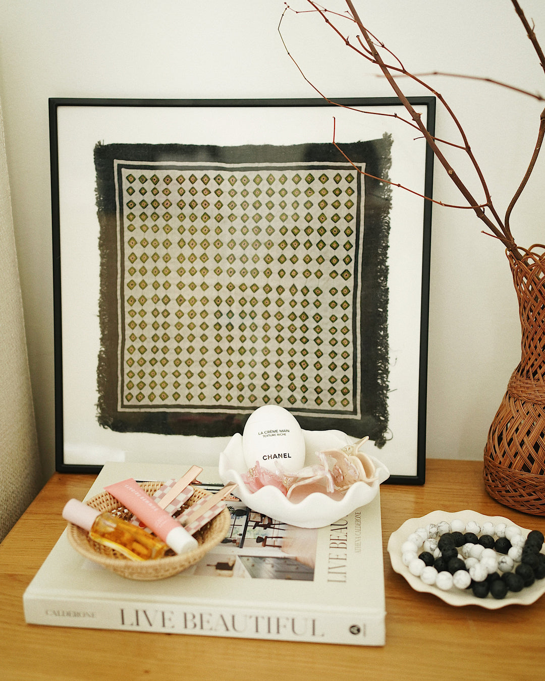 Kim Vintage Hand Embroidered Textile Wall Art By CallaForma - bedside table