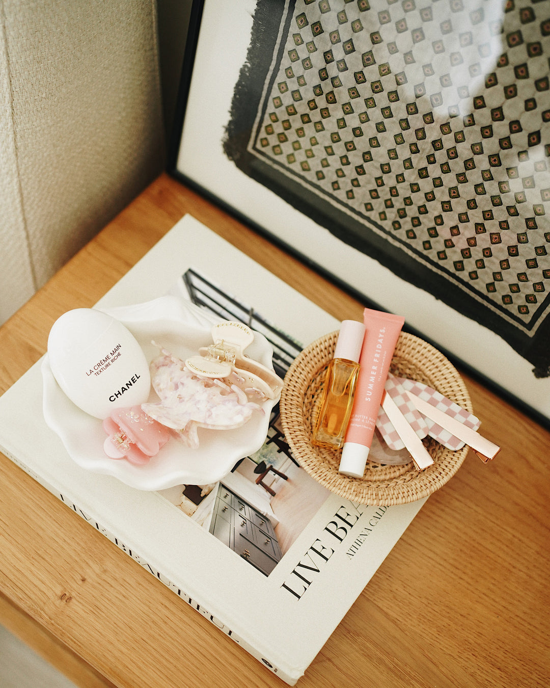 Kim Vintage Hand Embroidered Textile Wall Art By CallaForma - bedside table