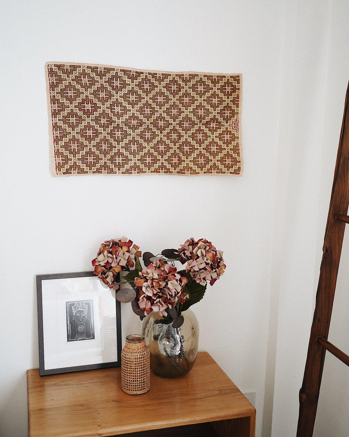 Rose Garden Vintage Hand Embroidered Textile Wall Art | Olive & Iris