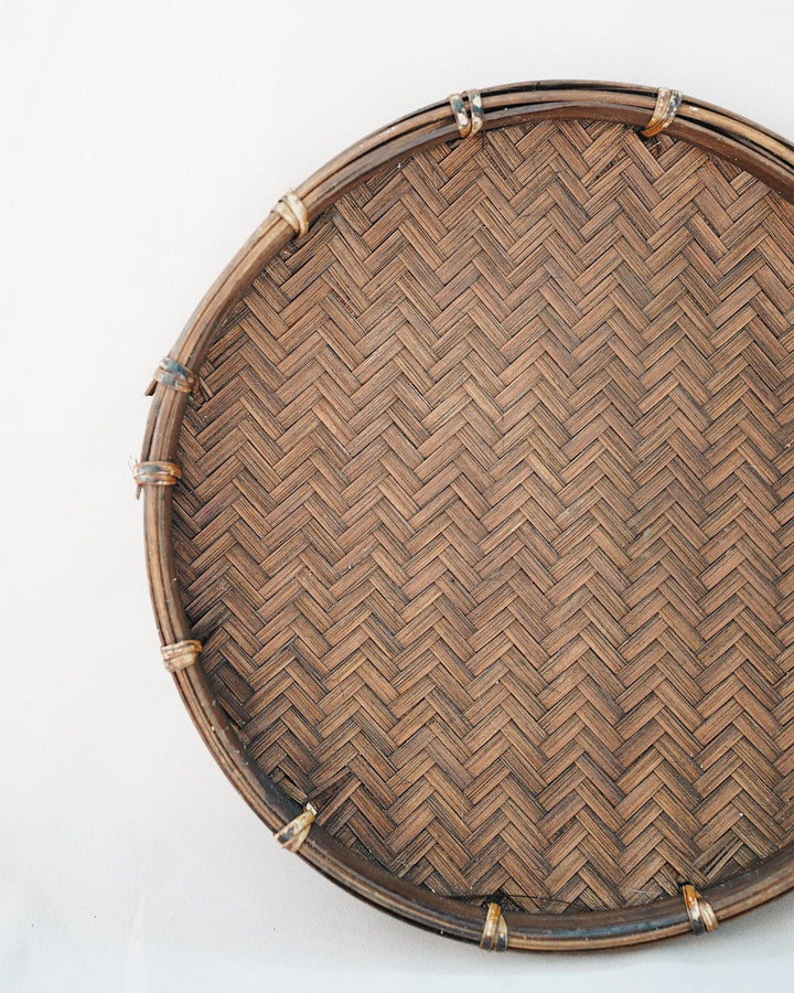 Vintage Bamboo Round Tray 8" | Olive & Iris