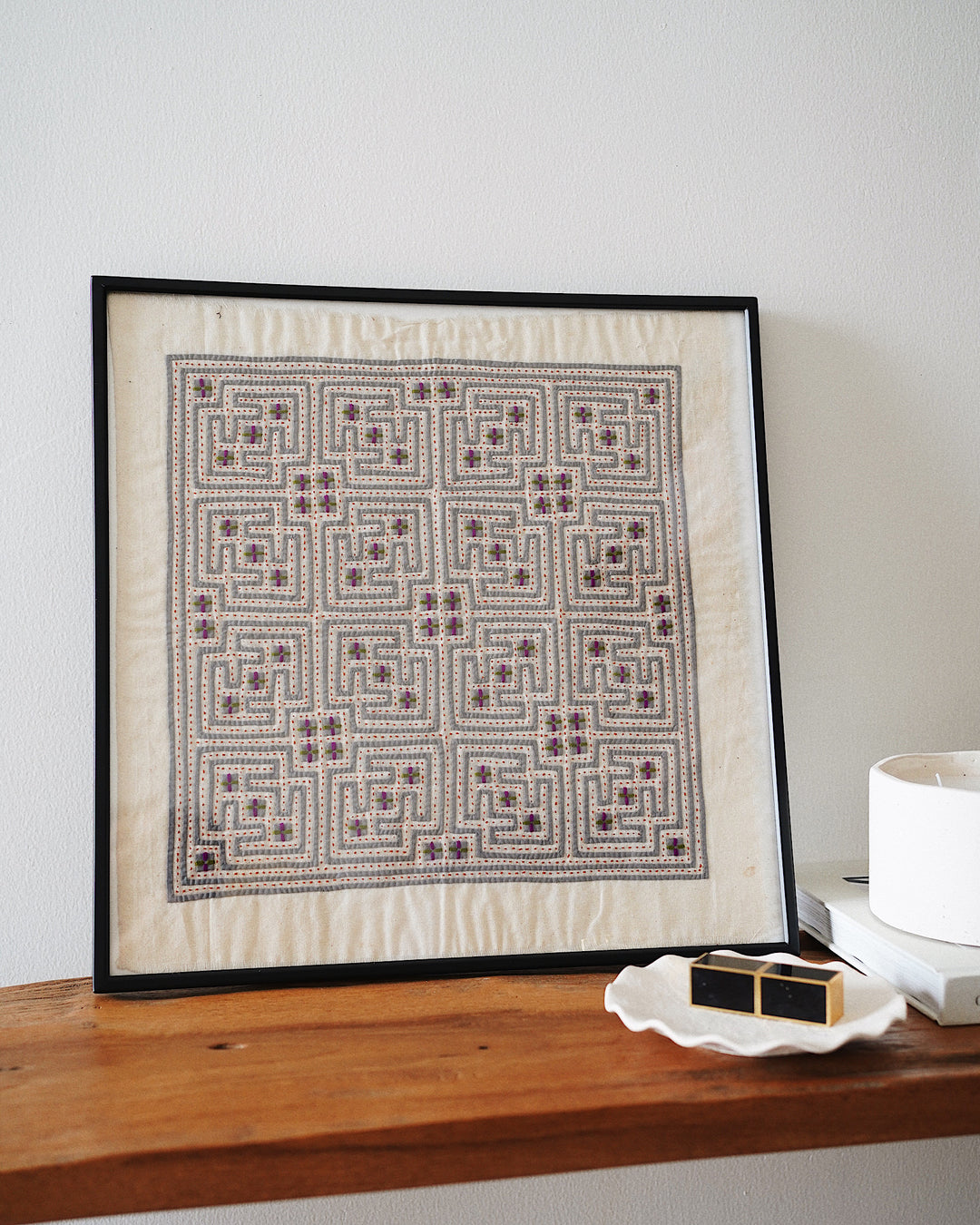 Mai Vintage Hand Embroidered Textile Wall Art | Olive & Iris