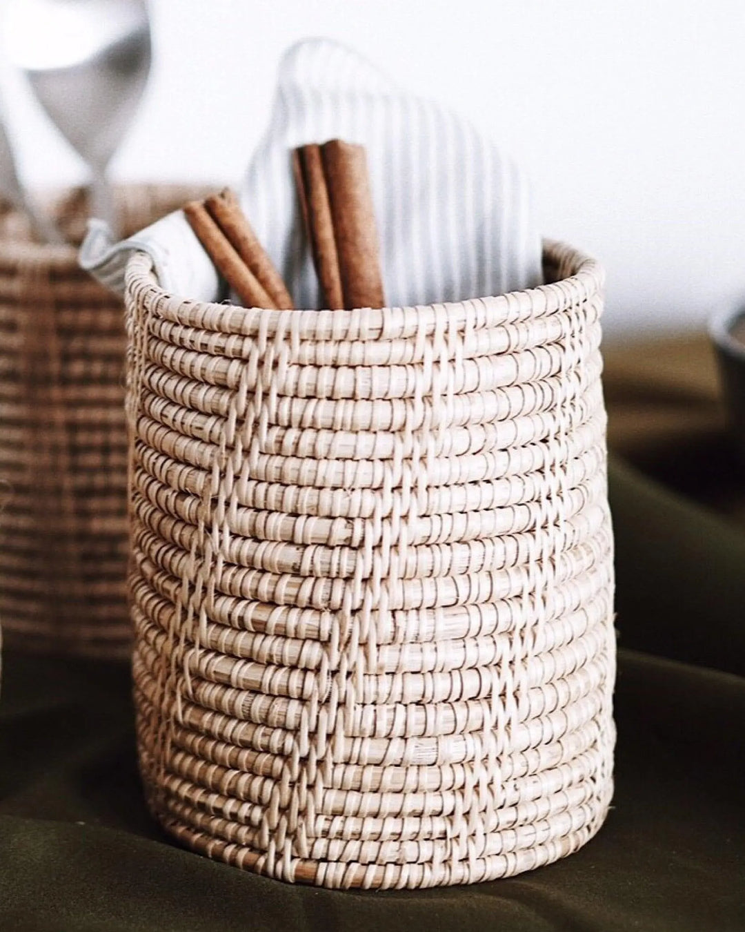 Thyme Rattan Utensil Holder - Olive and Iris 