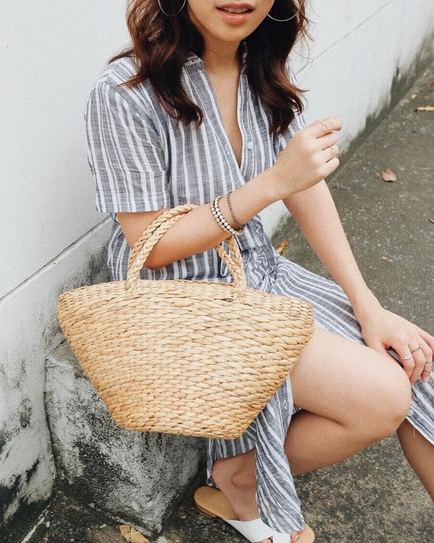 Hand woven water hyacinth basket bag, straw bag, summer bag, beach bag - Olive and Iris