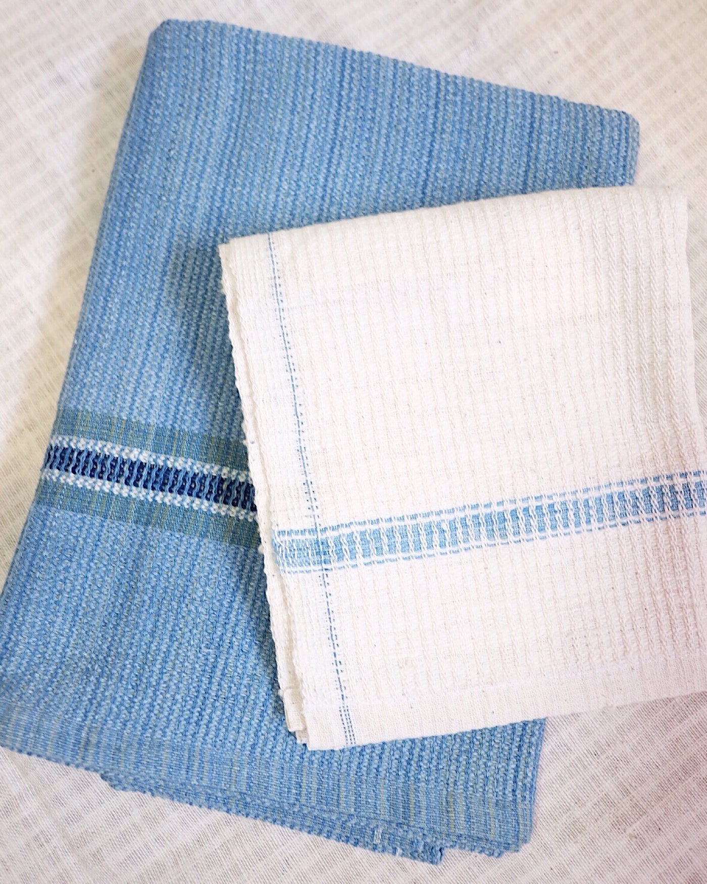 Handwoven Organic Cotton Waffle Towel Set - Blue