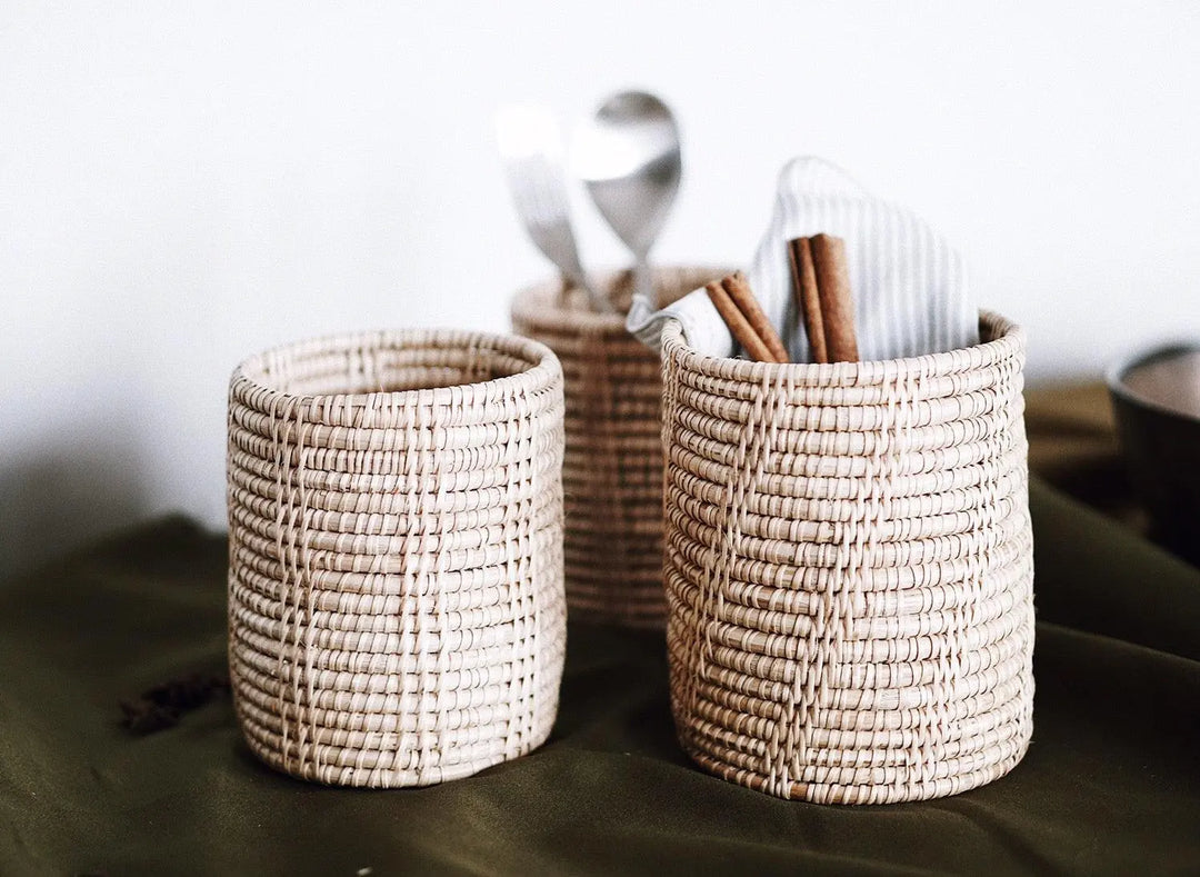 Thyme Rattan Utensil Holder - Olive and Iris 