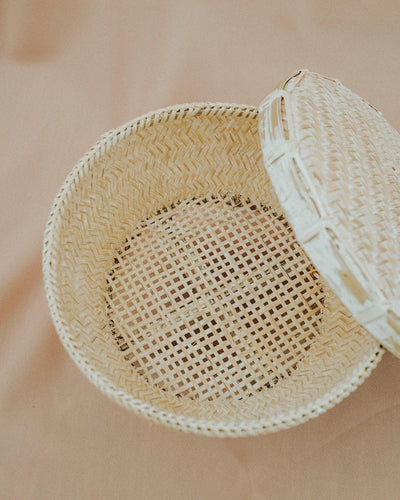 Large Moon Bamboo Storage Box with Lid - White | Olive & Iris