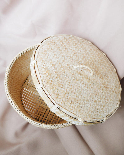 Large Moon Bamboo Storage Box with Lid - White | Olive & Iris