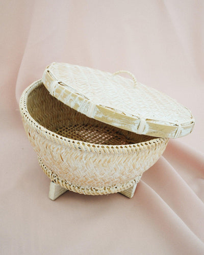 Large Moon Bamboo Storage Box with Lid - White | Olive & Iris