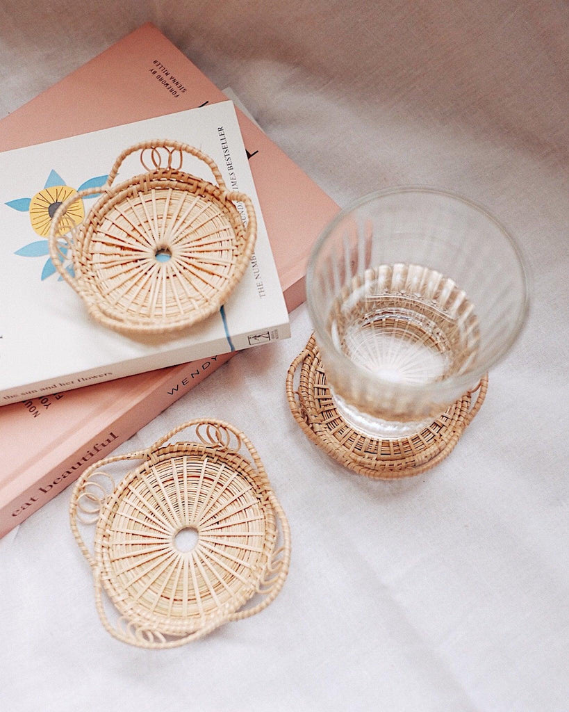 Margarita Rattan Woven Coaster Set of 4 Olive Iris