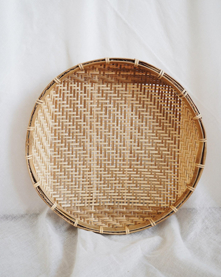 Nako Bamboo Flat Basket 10" | Olive & Iris