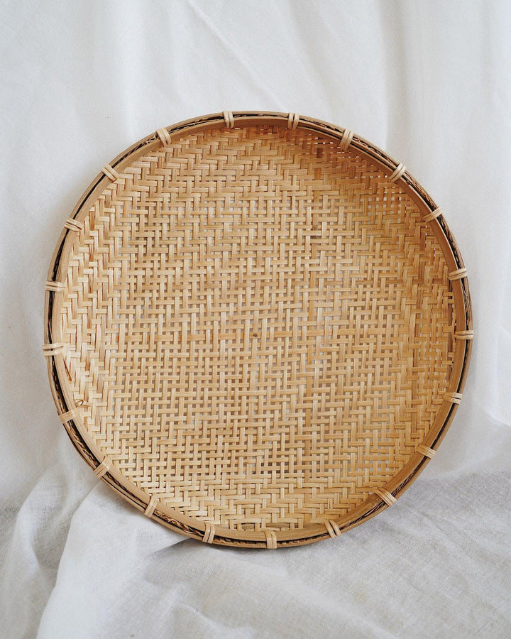 Nako Bamboo Flat Basket 10" | Olive & Iris