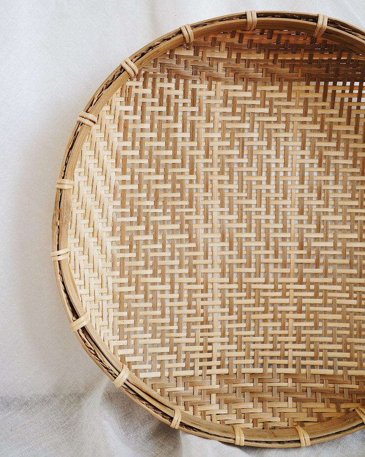 Nako Bamboo Flat Basket 10" | Olive & Iris