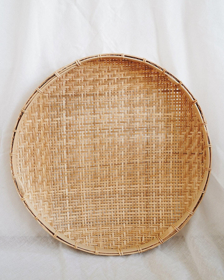 Nako Bamboo Flat Basket 12" | Olive & Iris