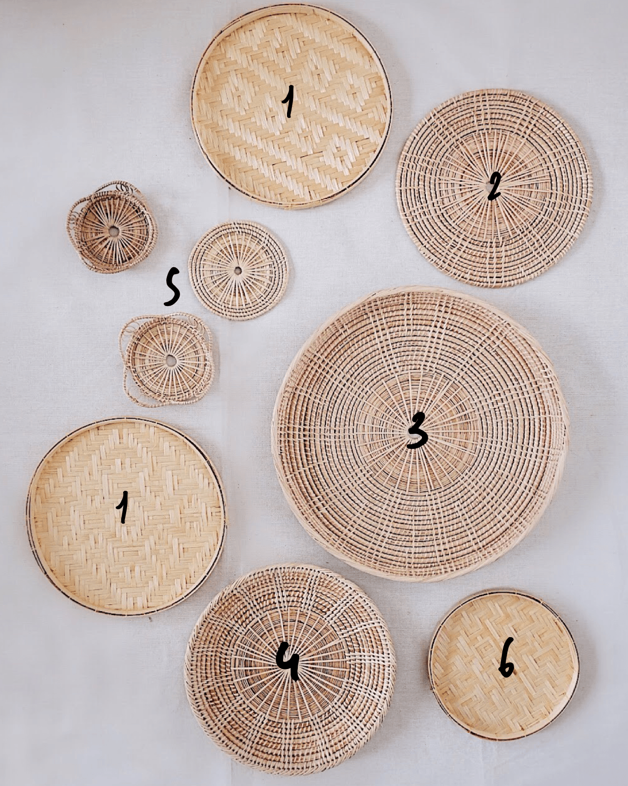 No.11 Basket Wall Hangings Set of 9, flat wall baskets | Olive & Iris