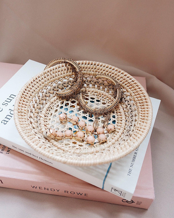 Petite Magnolia Round Handwoven Rattan Tray