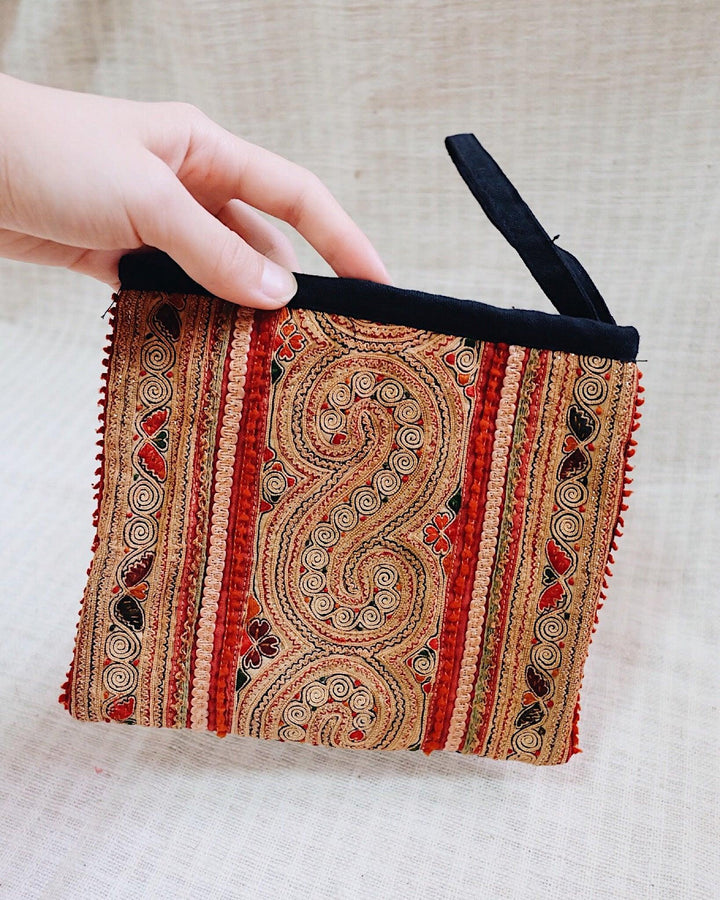 Vintage Hill Tribe Pouch - Olive & Iris 