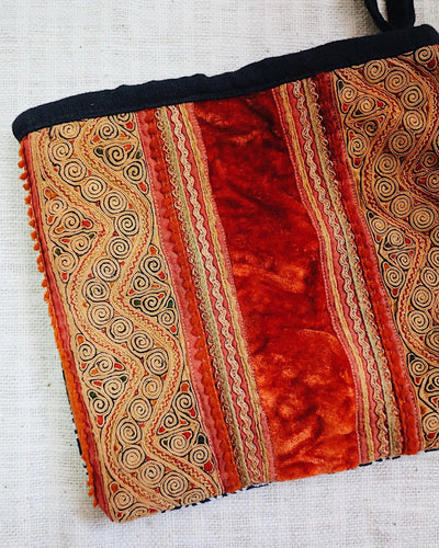 Vintage Hill Tribe Pouch - Olive & Iris 
