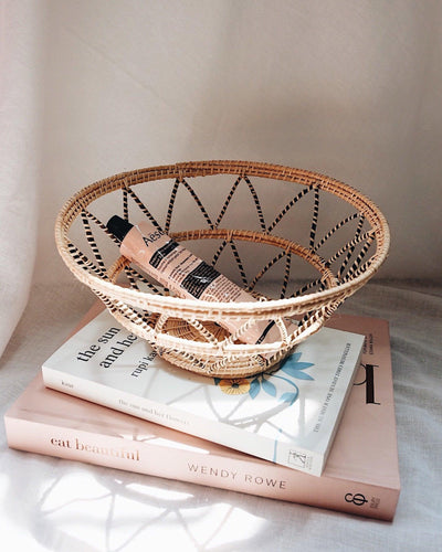 Violette Black Stripes Handwoven Rattan Basket | Olive & Iris