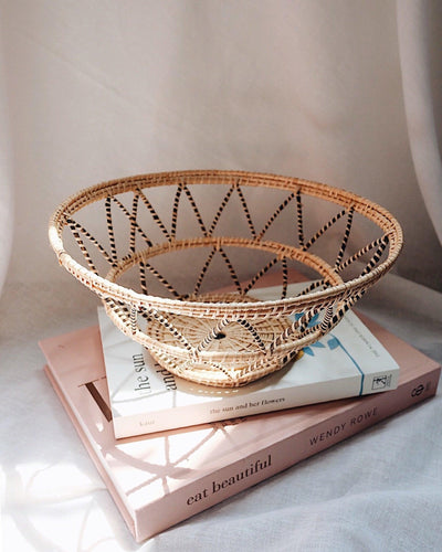 Violette Black Stripes Handwoven Rattan Basket | Olive & Iris