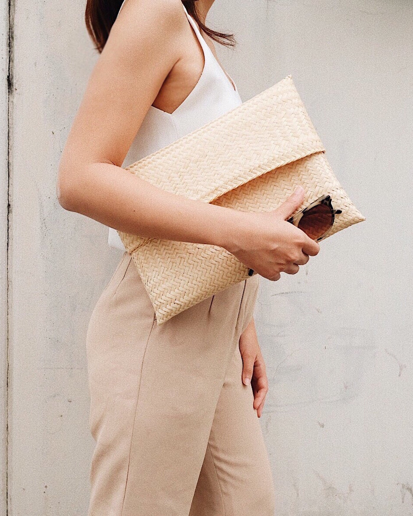 Hand woven bamboo clutch - Olive and Iris